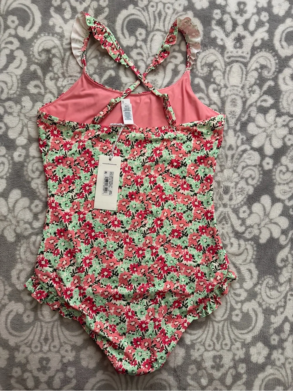 NWT! Vineyard Vines Kids Floral One-Piece Swimsuit in Coral and Mint -  Size L